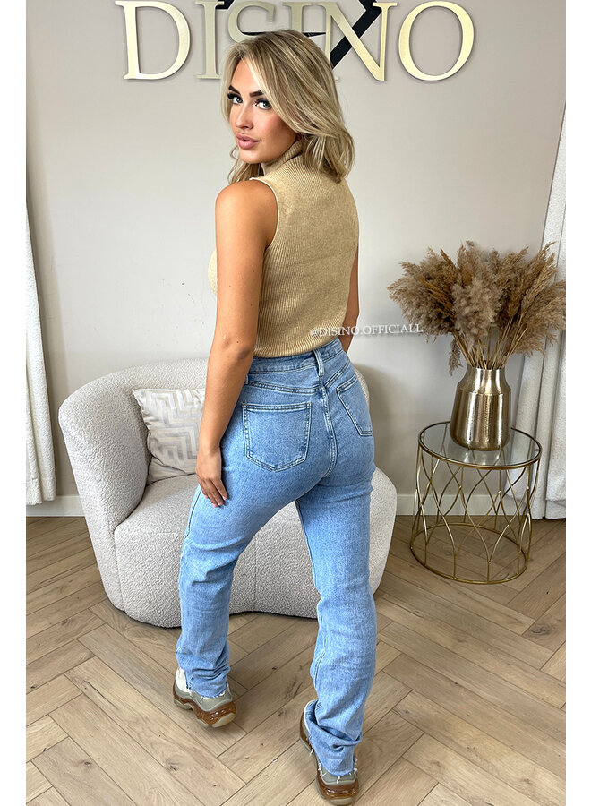 CAMEL - 'VOYEL V2' - TURTLE NECK SLEEVELESS RIBBED TOP