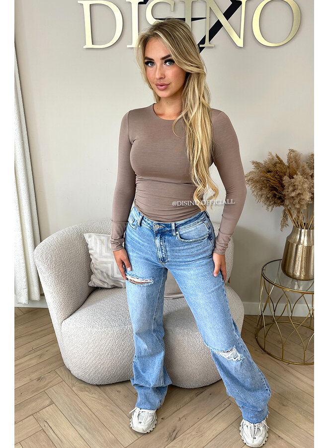 TAUPE - 'JACKY LONGSLEEVE' - DOUBLE LAYERED BASIC TOP