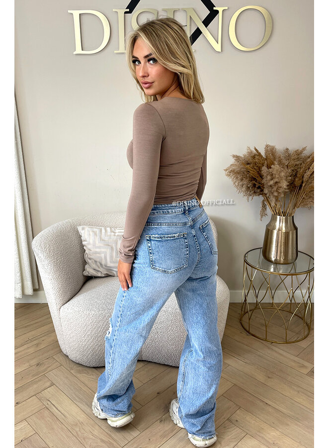 TAUPE - 'JACKY LONGSLEEVE' - DOUBLE LAYERED BASIC TOP