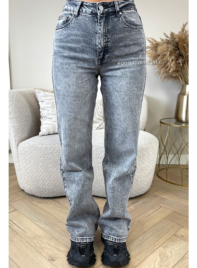 QUEEN HEART JEANS - GREY - 'ORLANDO' - PERFECT WASHING STRETCH WIDE LEG JEANS