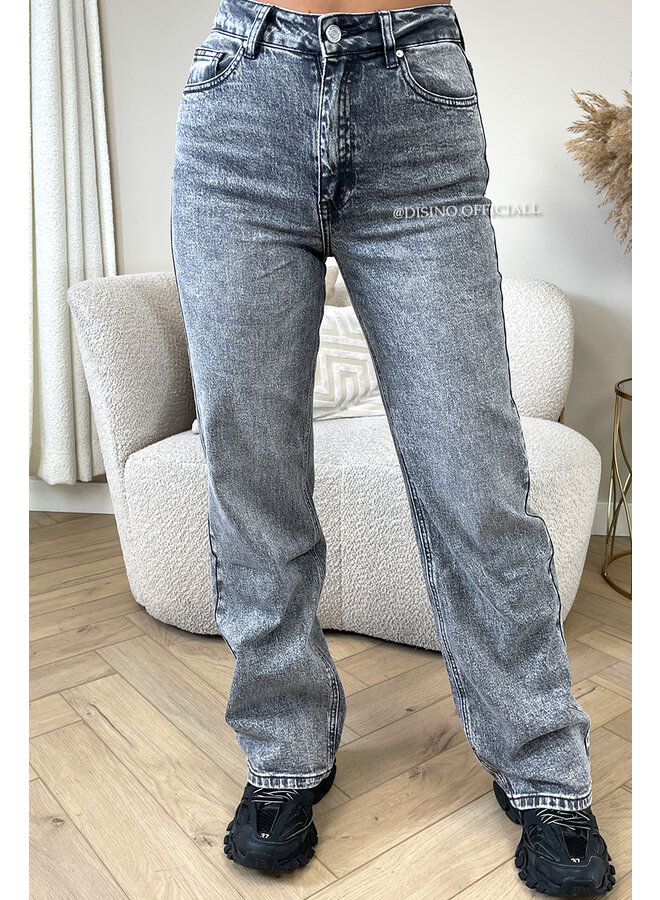QUEEN HEART JEANS - GREY - 'ORLANDO' - PERFECT WASHING STRETCH WIDE LEG JEANS