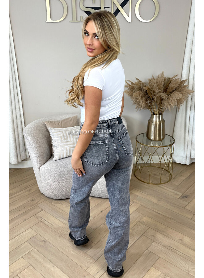 QUEEN HEART JEANS - GREY - 'ORLANDO' - PERFECT WASHING STRETCH WIDE LEG JEANS