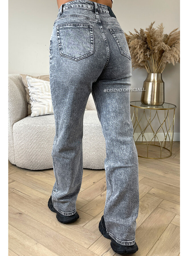QUEEN HEART JEANS - GREY - 'ORLANDO' - PERFECT WASHING STRETCH WIDE LEG JEANS