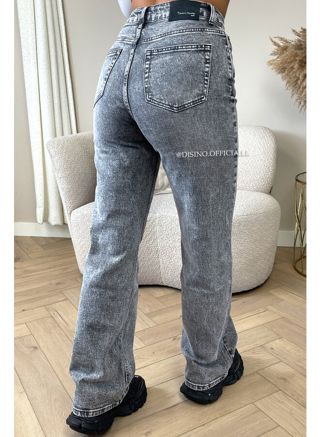 QUEEN HEART JEANS - GREY - 'ORLANDO' - PERFECT WASHING STRETCH WIDE LEG JEANS