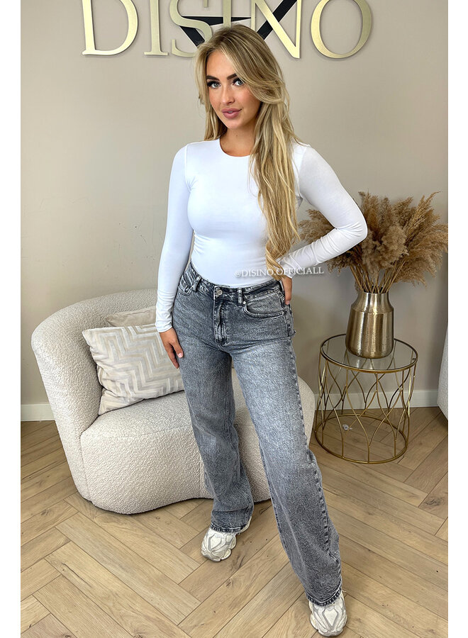 QUEEN HEART JEANS - GREY - 'ORLANDO' - PERFECT WASHING STRETCH WIDE LEG JEANS
