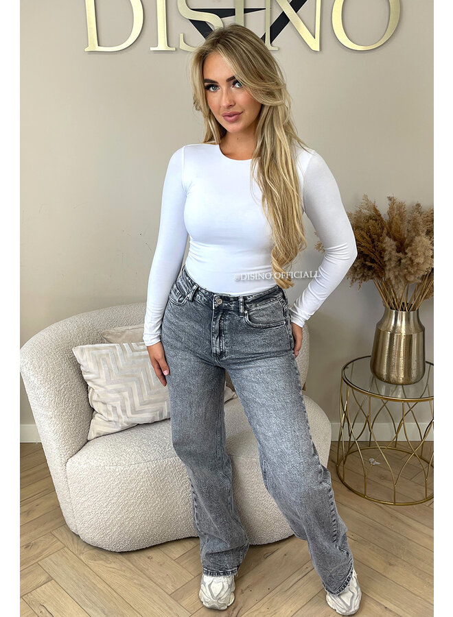 QUEEN HEART JEANS - GREY - 'ORLANDO' - PERFECT WASHING STRETCH WIDE LEG JEANS