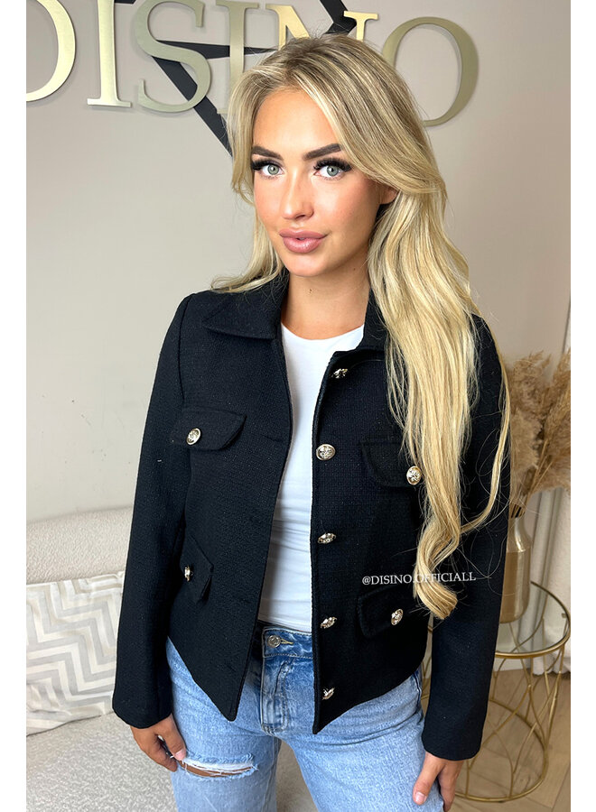 BLACK - 'EMILY JACKET' - GOLD BUTTON CLASSY JACKET