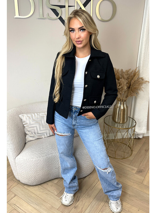 BLACK - 'EMILY JACKET' - GOLD BUTTON CLASSY JACKET