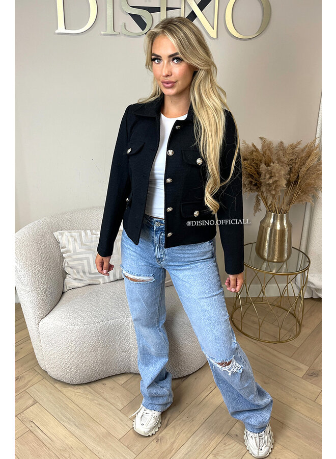 BLACK - 'EMILY JACKET' - GOLD BUTTON CLASSY JACKET