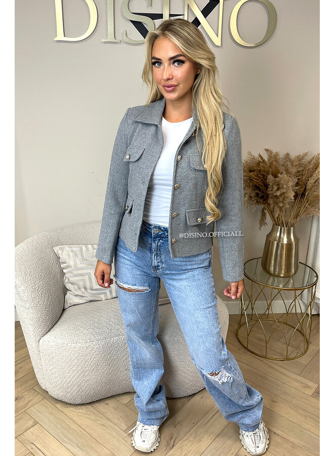 GREY - 'EMILY JACKET' - GOLD BUTTON CLASSY JACKET