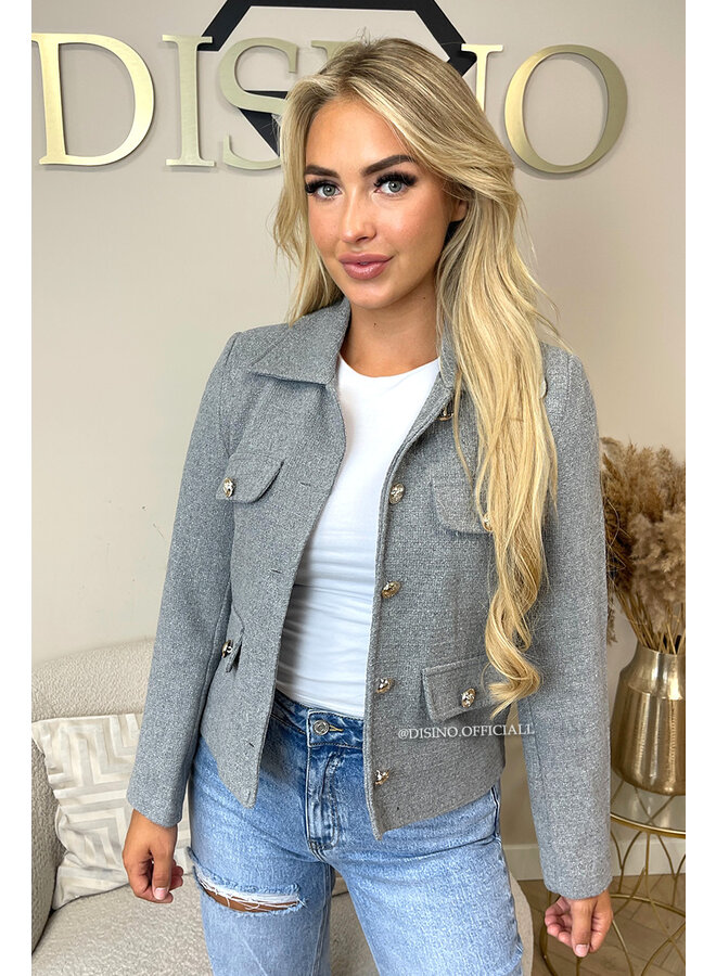 GREY - 'EMILY JACKET' - GOLD BUTTON CLASSY JACKET