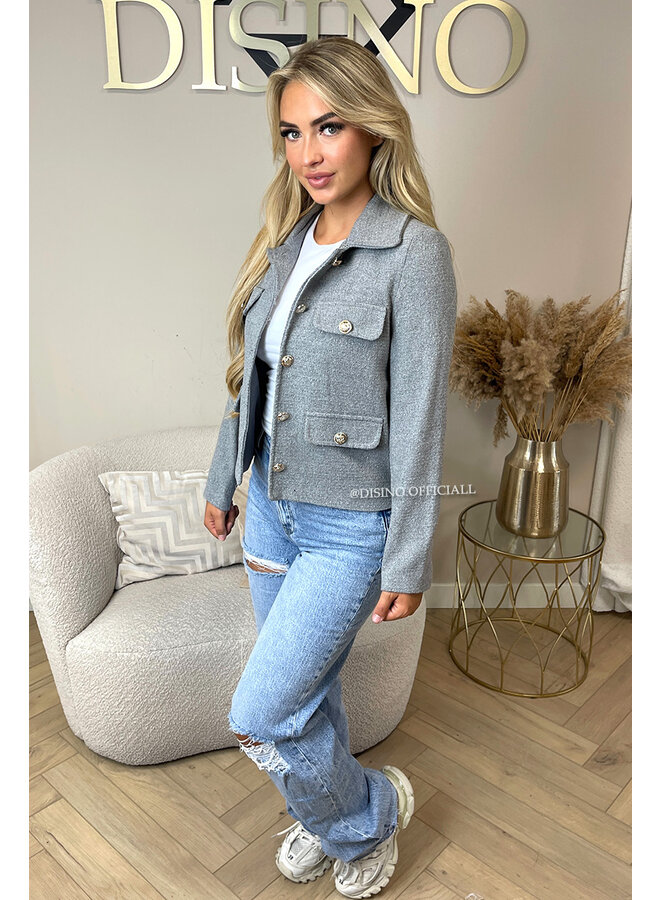 GREY - 'EMILY JACKET' - GOLD BUTTON CLASSY JACKET