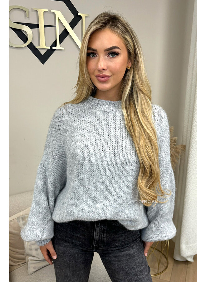 GREY - 'SOPHIA BALLOON SLEEVE' - OVERSIZED PREMIUM QUALITY BELL SLEEVE KNIT