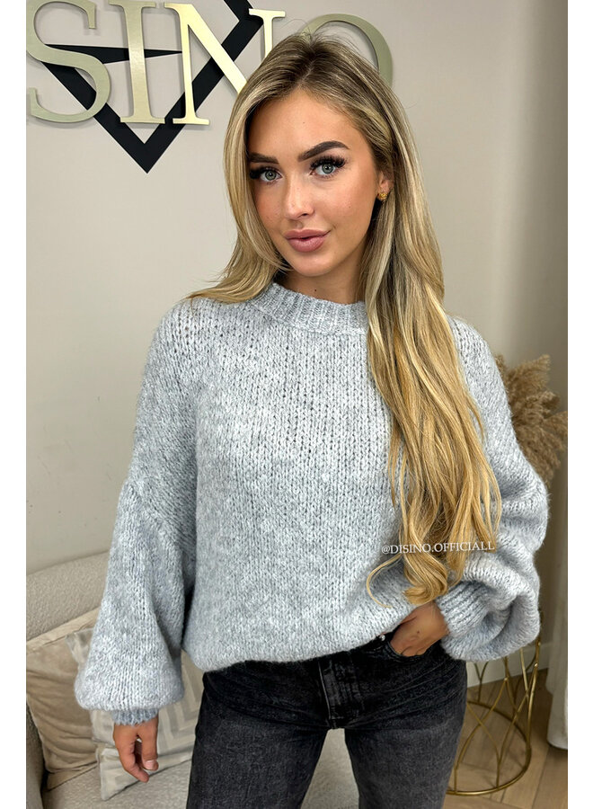 GREY - 'SOPHIA BALLOON SLEEVE' - OVERSIZED PREMIUM QUALITY BELL SLEEVE KNIT