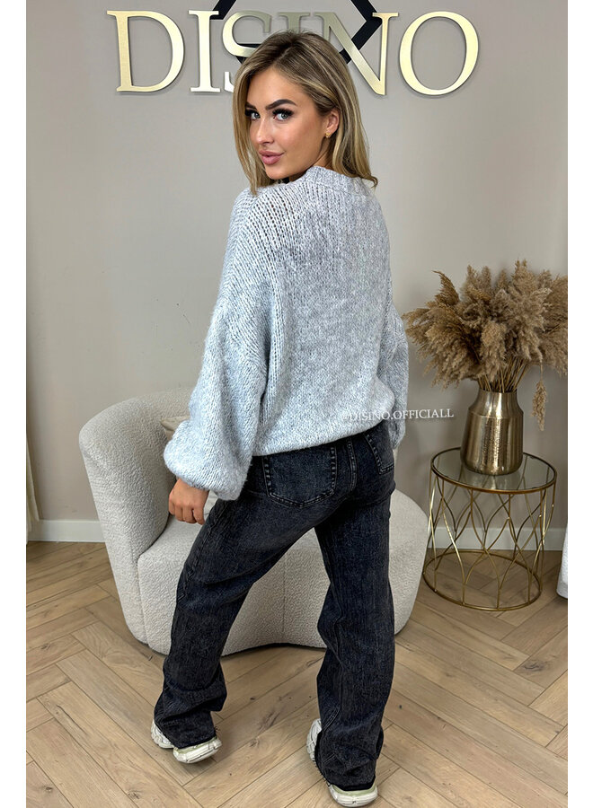 GREY - 'SOPHIA BALLOON SLEEVE' - OVERSIZED PREMIUM QUALITY BELL SLEEVE KNIT