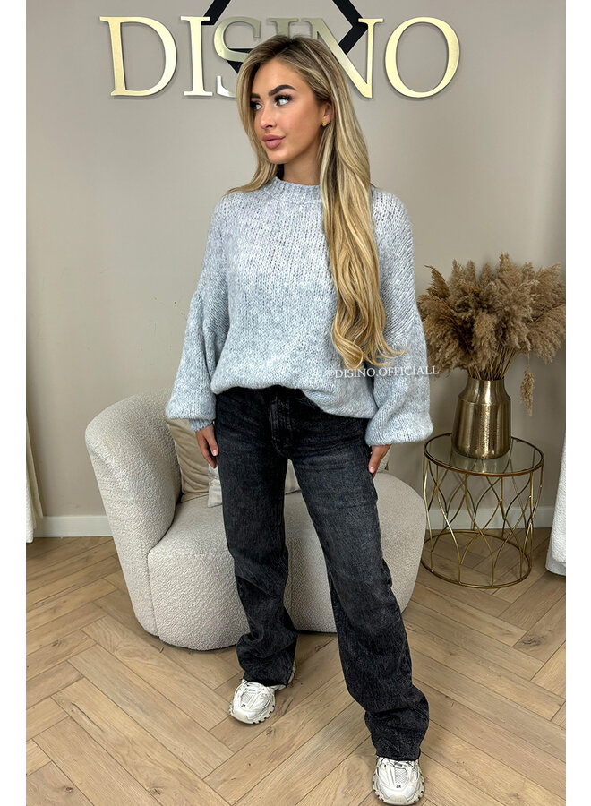 GREY - 'SOPHIA BALLOON SLEEVE' - OVERSIZED PREMIUM QUALITY BELL SLEEVE KNIT