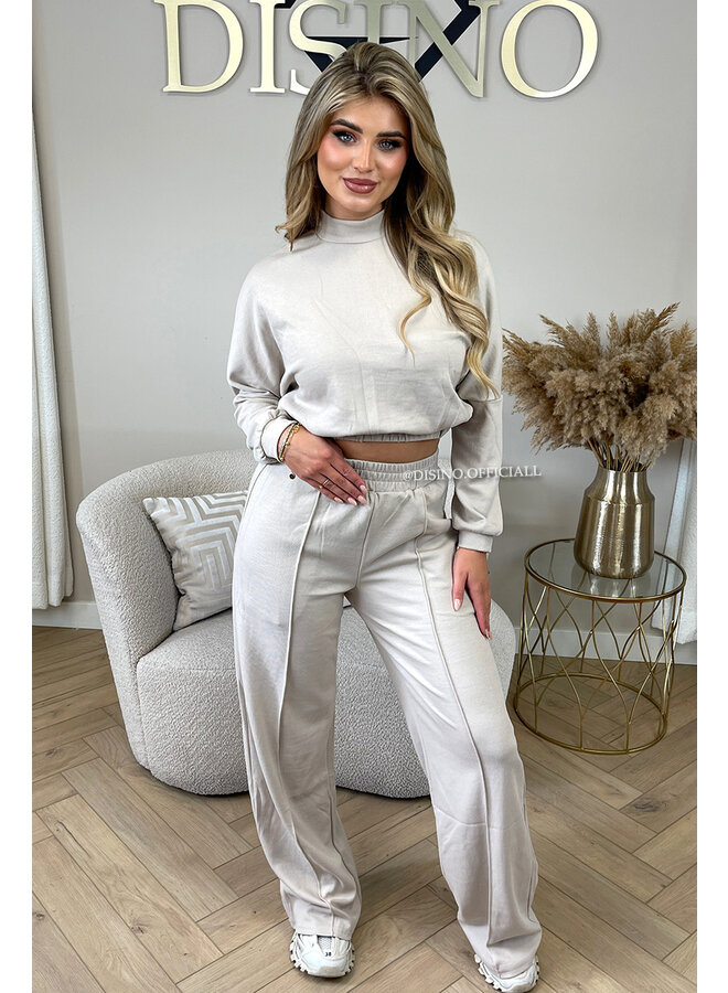 BEIGE - 'EVI SET' - PREMIUM QUALITY WIDE LEG + SWEATER TWO PIECE SET