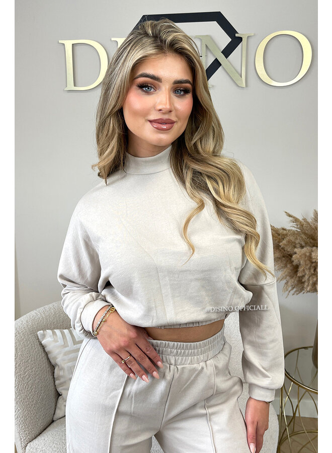 BEIGE - 'EVI SET' - PREMIUM QUALITY WIDE LEG + SWEATER TWO PIECE SET