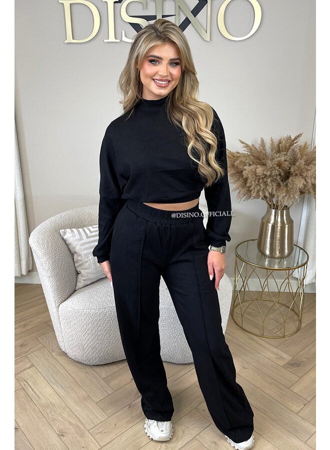 BLACK - 'EVI SET' - PREMIUM QUALITY WIDE LEG TWO PIECE SET