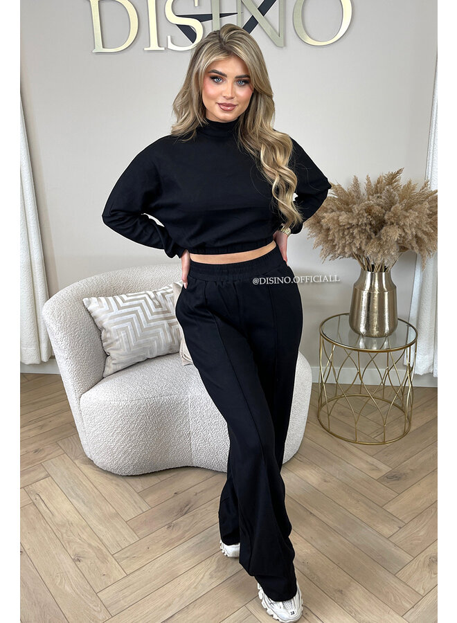 BLACK - 'EVI SET' - PREMIUM QUALITY WIDE LEG TWO PIECE SET