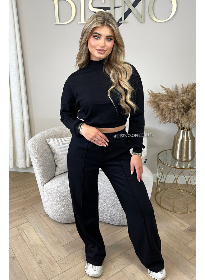 BLACK - 'EVI SET' - PREMIUM QUALITY WIDE LEG TWO PIECE SET