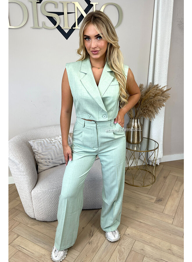 MINT GREEN - 'VIENNA GILET' - LINNEN LOOK GILET