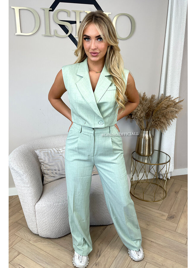 MINT GREEN - 'VIENNA GILET' - LINNEN LOOK GILET