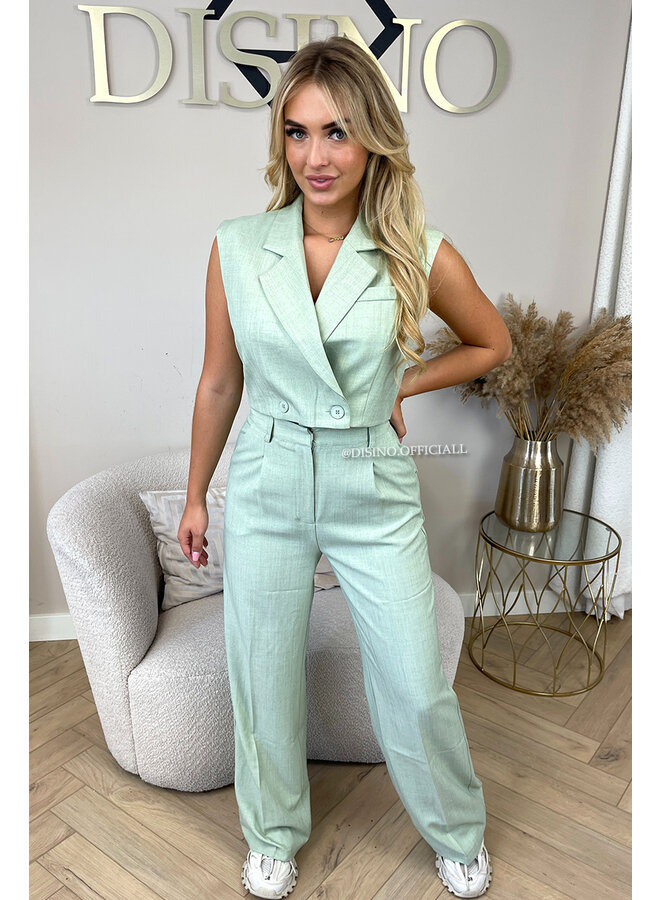 MINT GREEN - 'VIENNA GILET' - LINNEN LOOK GILET