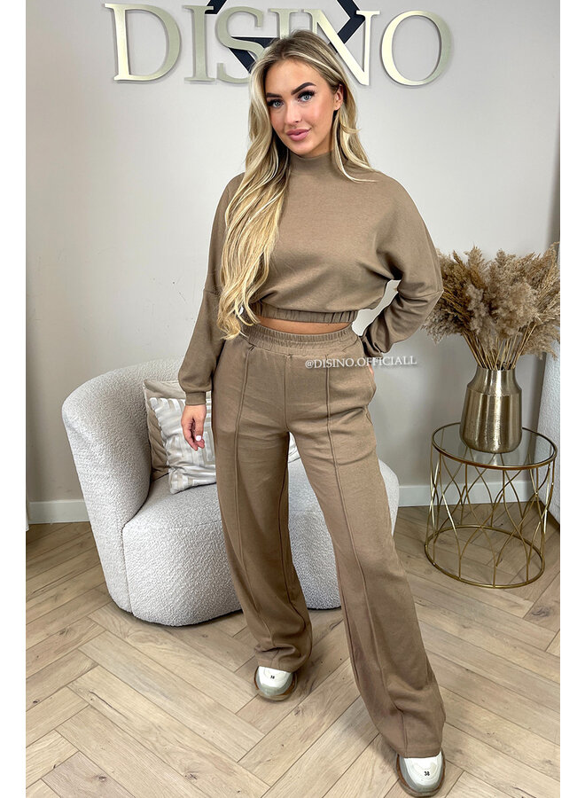 TAUPE - 'EVI SET' - PREMIUM QUALITY WIDE LEG + SWEATER TWO PIECE SET