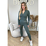KHAKI GREEN - 'TYRA' - SUPER SHAPING RIBBED ZIPPER JUMPSUIT