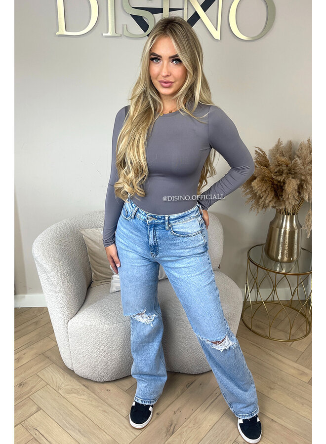 GREY - 'KRISTEL' - ROUND NECK PERFECT FIT BODYSUIT