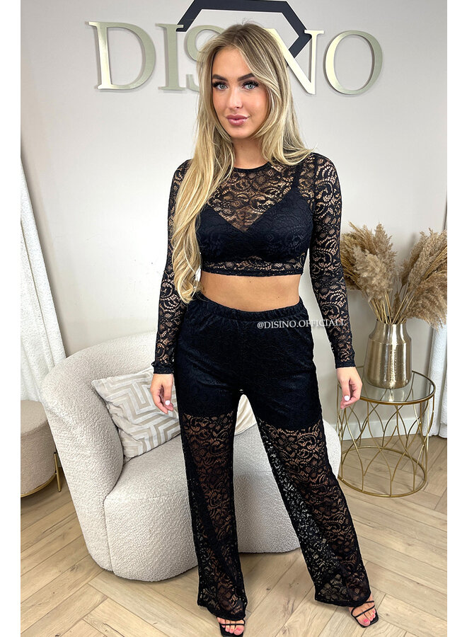 BLACK - 'LYDIA SET' - CLASSY LACE TOP + PANTS SET