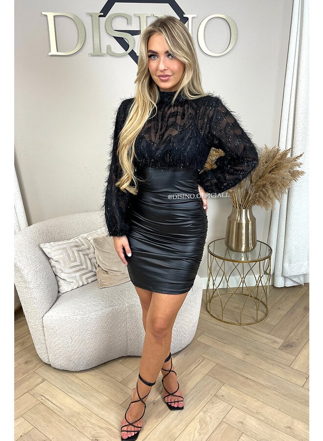 BLACK - 'FLUFFY FARAH' - FLUFFY LONG SLEEVE PARTY DRESS