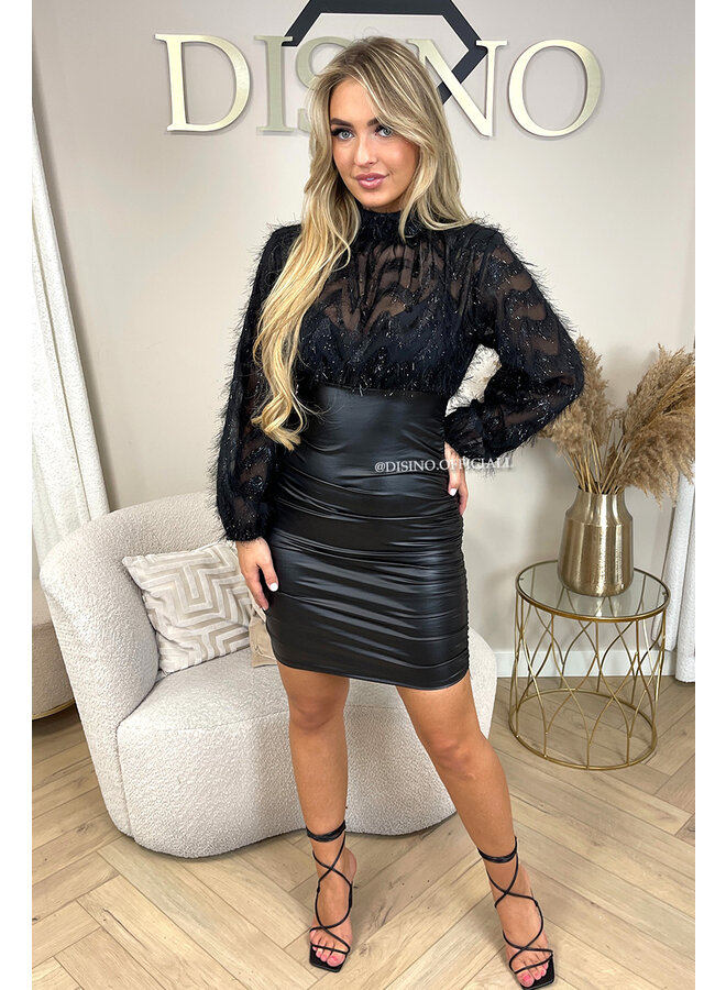 BLACK - 'FLUFFY FARAH' - FLUFFY LONG SLEEVE PARTY DRESS