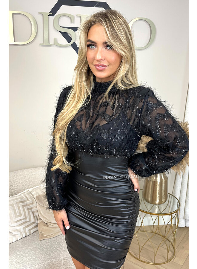 BLACK - 'FLUFFY FARAH' - FLUFFY LONG SLEEVE PARTY DRESS