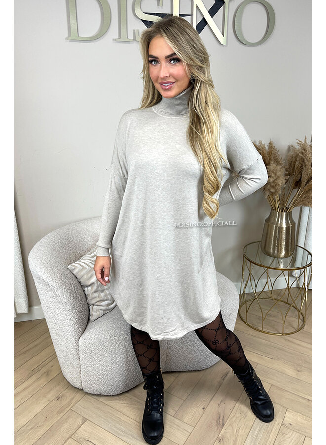 BEIGE - 'EVY COL DRESS' - OVERSIZED COMFY COL SWEATER DRESS
