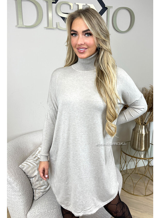 BEIGE - 'EVY COL DRESS' - OVERSIZED COMFY COL SWEATER DRESS