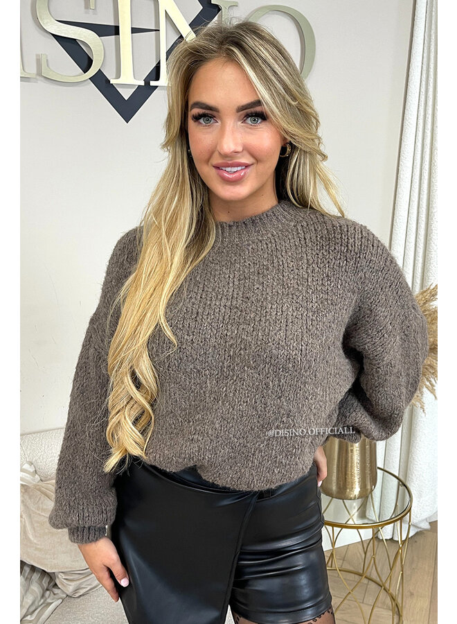 TAUPE - 'SOPHIA BALLOON SLEEVE' - OVERSIZED PREMIUM QUALITY BELL SLEEVE KNIT