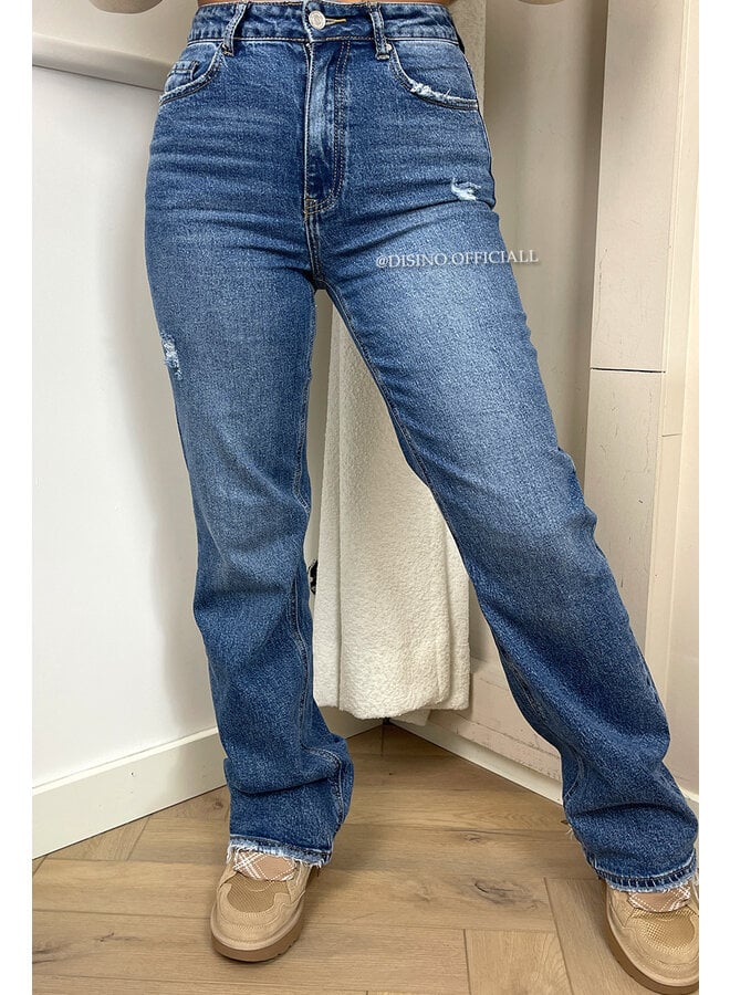 QUEEN HEART JEANS - DARK BLUE - 'MCKENZIE' - SUPER STRETCH WIDE LEG JEANS