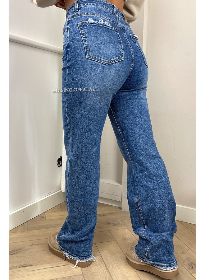 QUEEN HEART JEANS - DARK BLUE - 'MCKENZIE' - SUPER STRETCH WIDE LEG JEANS