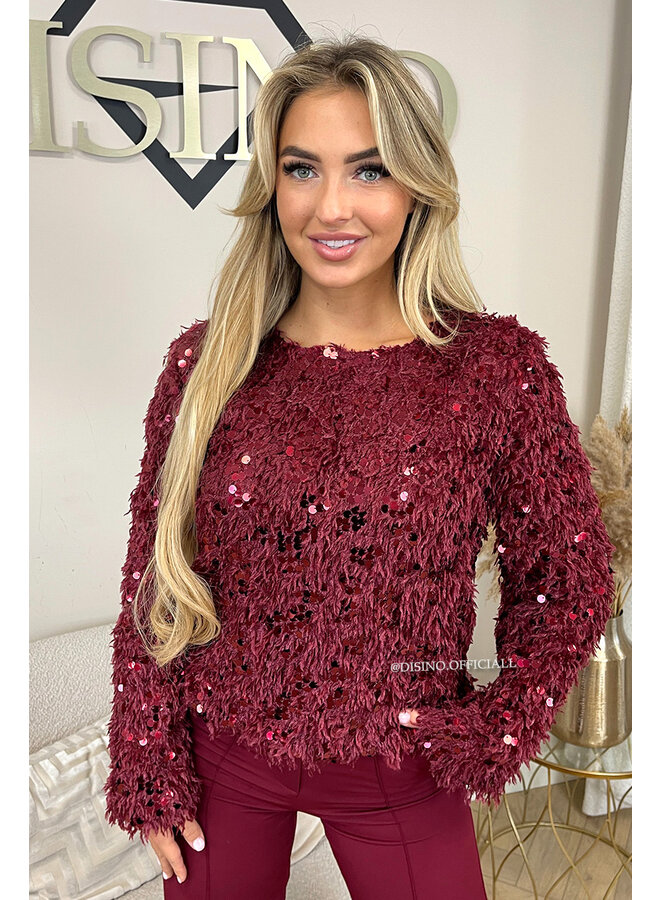 BORDEAUX - 'VEERA SPARKLE TOP' - SOFT FLUFFY LONG SLEEVE TOP