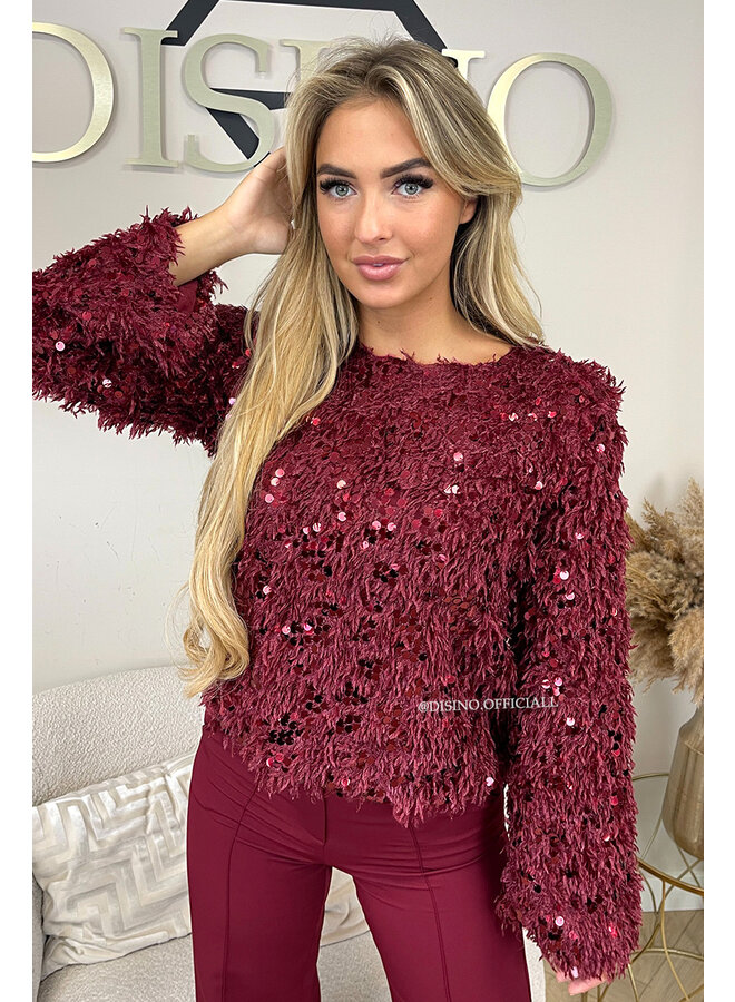 BORDEAUX - 'VEERA SPARKLE TOP' - SOFT FLUFFY LONG SLEEVE TOP