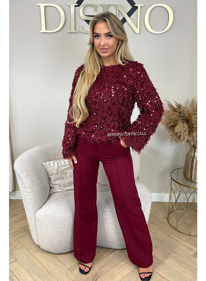BORDEAUX - 'VEERA SPARKLE TOP' - SOFT FLUFFY LONG SLEEVE TOP