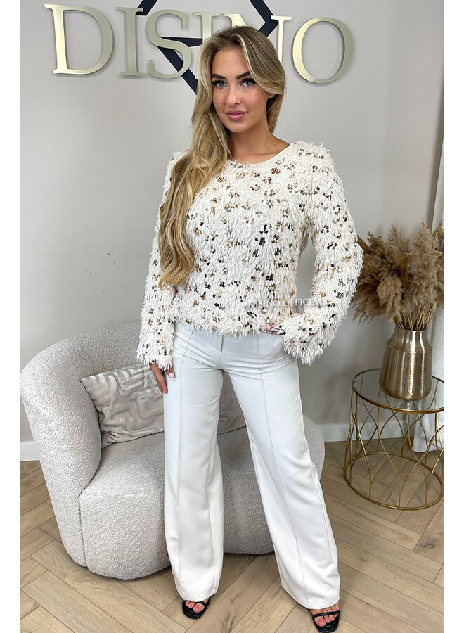 BEIGE - 'VEERA SPARKLE TOP' - SOFT FLUFFY LONG SLEEVE TOP