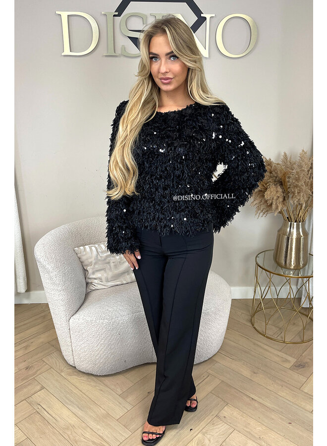 BLACK - 'VEERA SPARKLE TOP' - SOFT FLUFFY LONG SLEEVE TOP