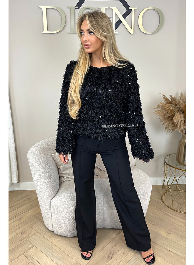 BLACK - 'VEERA SPARKLE TOP' - SOFT FLUFFY LONG SLEEVE TOP