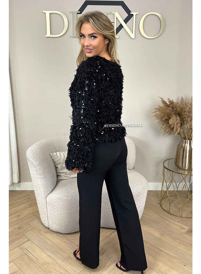BLACK - 'VEERA SPARKLE TOP' - SOFT FLUFFY LONG SLEEVE TOP