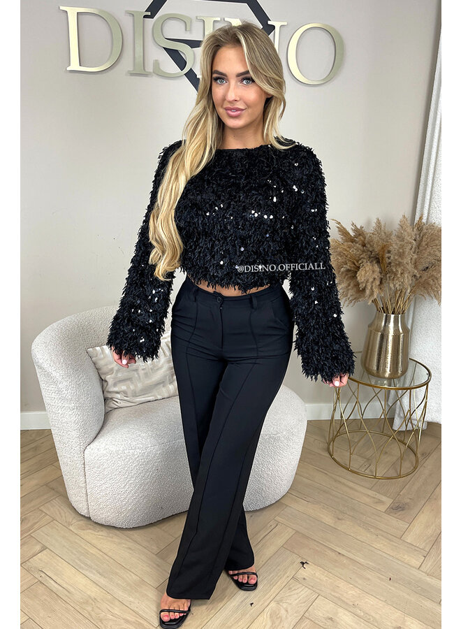 BLACK - 'VEERA SPARKLE TOP' - SOFT FLUFFY LONG SLEEVE TOP