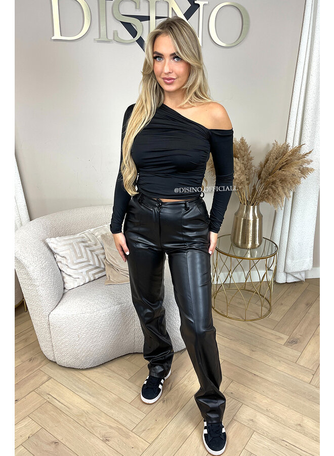 BLACK - 'NAISHA TOP' - OPEN SHOULDER RUCHED TOP