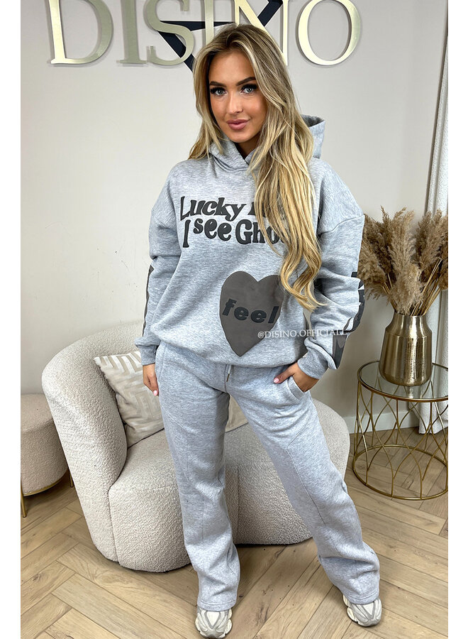 GREY MELANGE - 'LUCKY ME SET' - PREMIUM QUALITY HOODIE + JOGGER SET